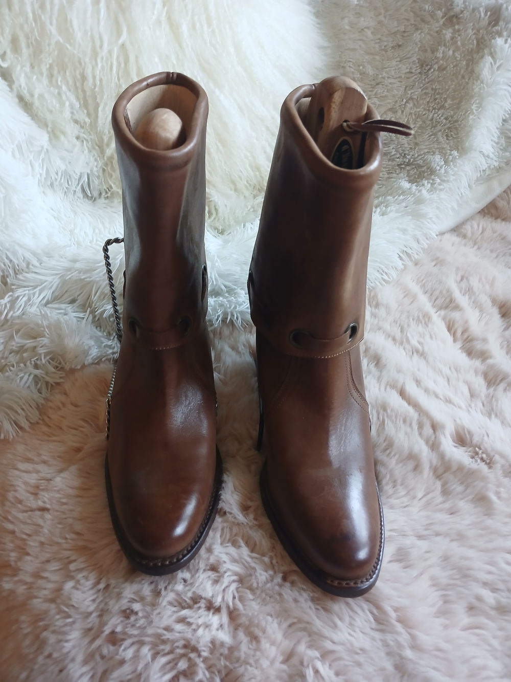 Sendra Cognac Brown Leather Mid-Calf Pull-On Boots